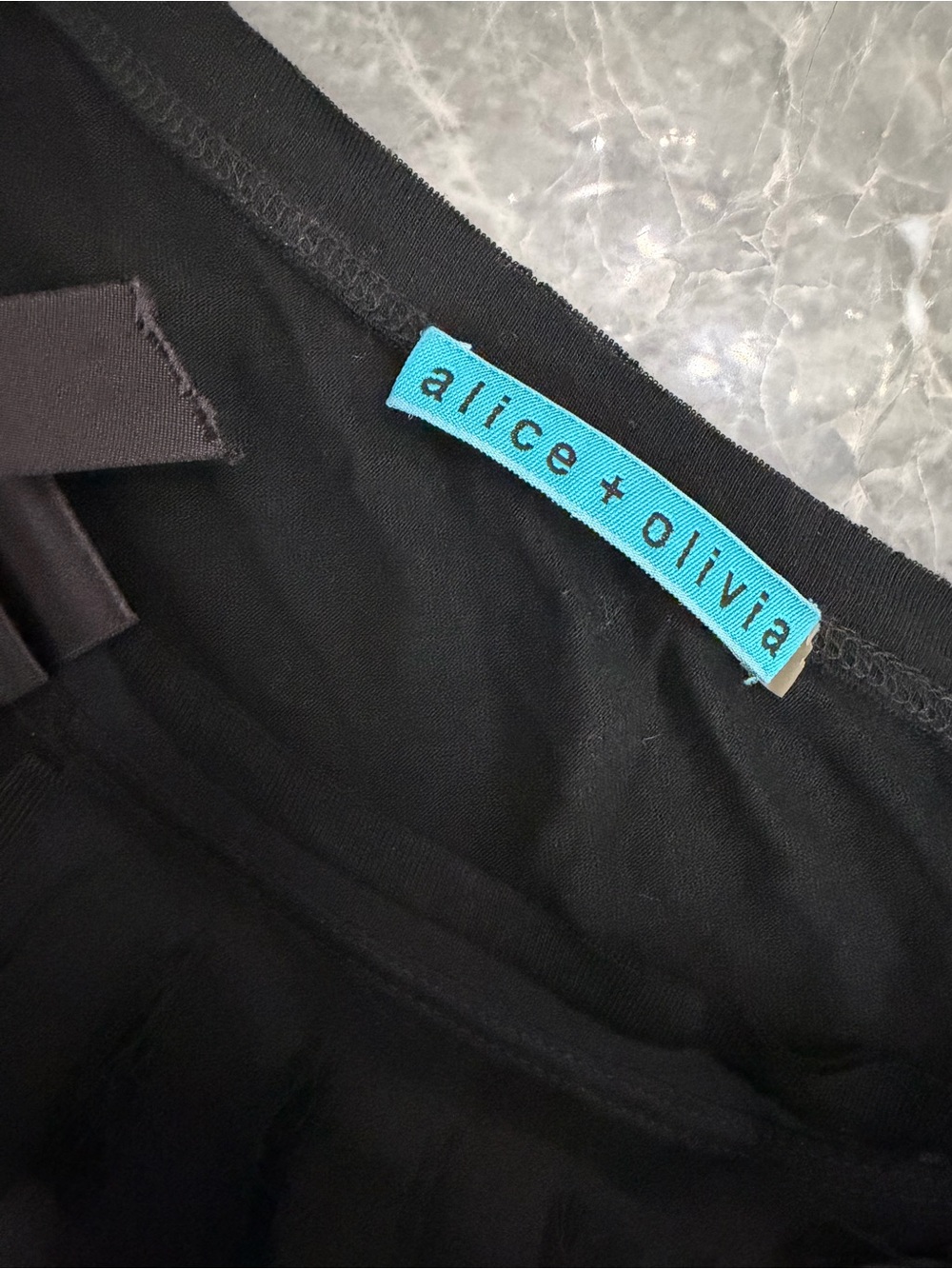 Alice + Olivia Black One Shoulder Ribbon Appliqué Statement Top - Picture 3 of 5